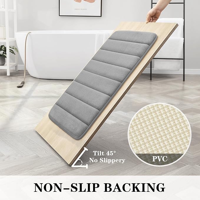 BYSURE Grey Memory Foam Bathroom Rug Set 3 Piece, Non Slip Extra Soft Absorbent Bath Mats, Machine Washable & Dry Toilet Mat Sets for Bathroom Floor