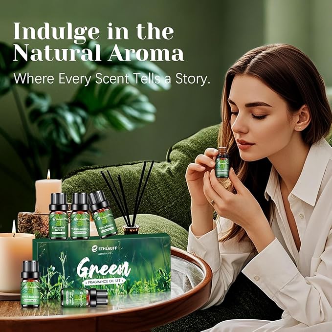 Spring Fragrance Oils Set, Essential Oils for Diffuser for Home, Candle Sopa Making - Enchanted Forest, Willow and Ivy, Clover and Aloe, Fresh Bamboo, Scented Oil Gift Set