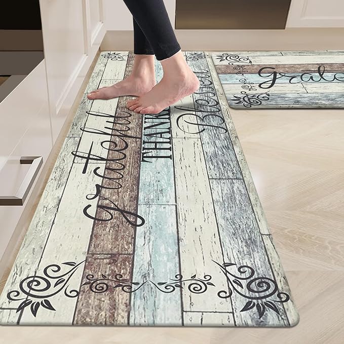 HEBE Anti Fatigue Kitchen Mat Set of 2 Non Slip Cushioned Kitchen Mats for Floor Waterproof Farmhouse Kitchen Rugs and Mats Set Comfort Standing Desk Mat Carpet for Sink,Office,Laundry