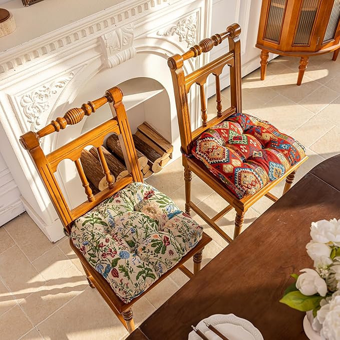 vctops Boho Chair Cushions with Ties U-Shaped Soft Comfortable Chair Pads Non Slip Seat Cushions for Indoor Dining Room and Kitchen Chairs (Pattern A,18"x18")