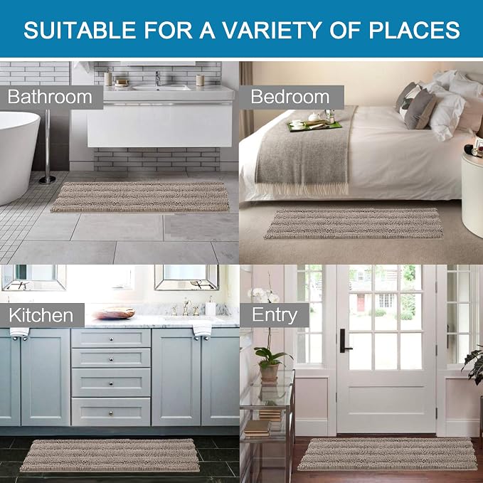 H.VERSAILTEX Bathroom Rugs Bath Rug Set 2 Piece Bathroom Contour Rug Toilet Mat Sets Non Slip Contour Bath Rug Ultra Thick Water Absorbent Striped Bath Mats Washable(47" x 17" Plus 20" x 20" U, Taupe)