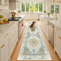 RELEANY Area Rugs Runner 3'x10' Washable Non-Slip, Floral Vintage Distress Medallion Carpet for Kitchen Hallway Bedroom Beside Laundry Room Bathroom, Beige Carbon Grey Orange