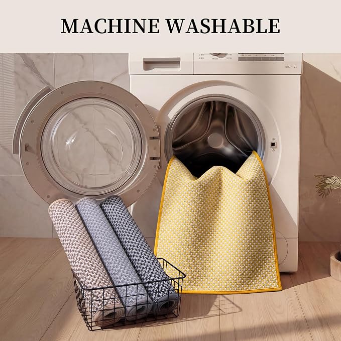 YIHOUSE Thin Bath Mat Yellow Bathroom Rugs Sets 3 Pieces, Non Slip Absorbent Bath Mats Quick Dry, Woven Braided Rugs Washable,Tapetes para Baño for Bathroom,Bathtub(17"x24"+17"x32"+17"x32")