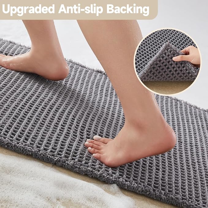 TYUU Waffle Bath Mat, Boho Bathroom Rugs Non Slip Washable Super Absorbent Quick Dry Bath Mat Farmhouse Bathroom Decor, 30"x20" Grey