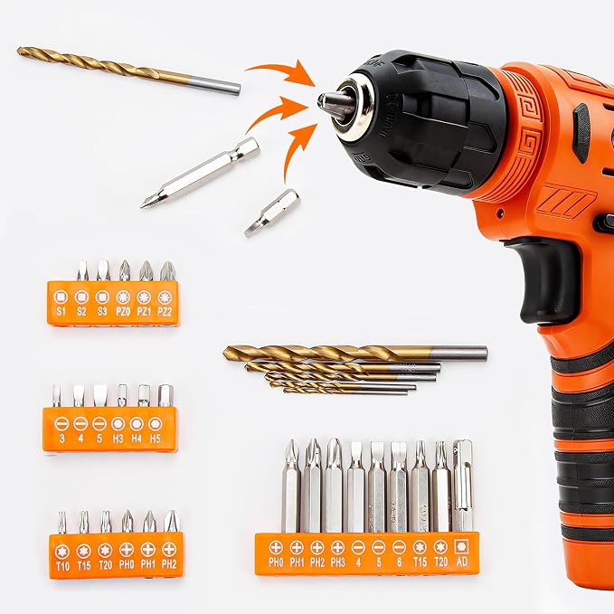 CARTMAN 150-Piece Household Tool Set with 8V Cordless Drill Driver Kit, Complete Hand Tool Set for Home Maintenance, DIY Projects, Orange