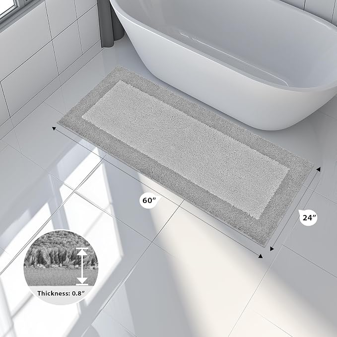 anllugs Bathroom Rugs 24" x 60", Non-Slip Extra Soft Absorbent Bath Rugs, Machine Washable Quick Dry Bath Mats for Bathroom Floor, Shower, Bathtub and Sink, Light Grey & Grey