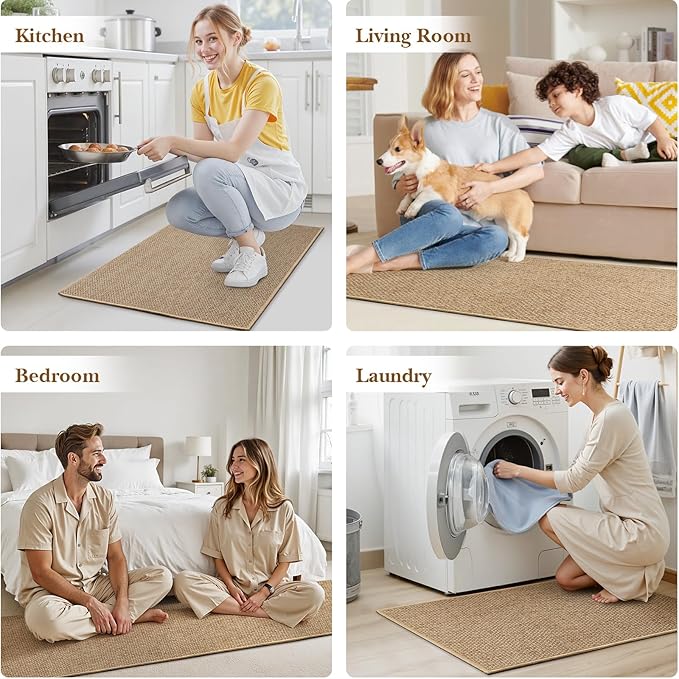 Kitchen Rugs and Mats, Non Slip Washable Set of 2 PCS, Absorbent Kitchen Mats for Floor, Kitchen Runner Rug, Rubber Backing, for Kitchen Decor, Front of Sink (Khaki, 20’’*32’’+20’’*72’’)