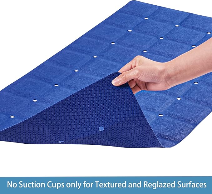 Webos Foldable Silicone Bathtub Mat: Jumbo Size Heavy Duty Safety Bath Mat for Tub Without Suction Cups Non Slip Bath & Shower Mat for Textured, Reglazed, Refinished Tub (Navy Blue, 35.8 x 17.7)