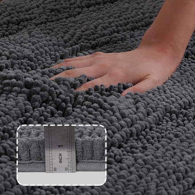 Turquoize Chenille Bathroom Rugs Set Non-Slip Bath Mats for Bathroom Extra Soft and Absorbent Shaggy Bath Mats for Bath Room Floor Indoor Mat for Kitchen/Entryway (20" x 32" and 17" x 24"), Gray