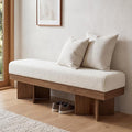 LITTLE TREE 55" Entryway Bench with Faux Lamb Wool, Upholstered Bench with X-Legs, for Living Room, Bedroom, or Foyer (White & Light Walnut)