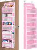 JARLINK Over The Door Organizer Storage, 5 Shelf Hanging Door Organizer with 5 Large Capacity Pockets, Anti Tilt 44 lb Load Behind Door Storage for Bedroom, Bathroom, Pantry, Nursery, (Pink)