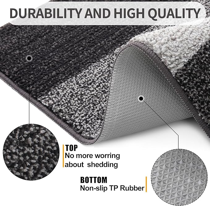 Kitinjoy Indoor Outdoor Door Mat, 70x35 Non-Slip Absorbent Dirt Trapper, Low-Profile Washable Inside Entrance Front Floor Mat, Sturdy Soft Entry Doormats for Entryway, Grey