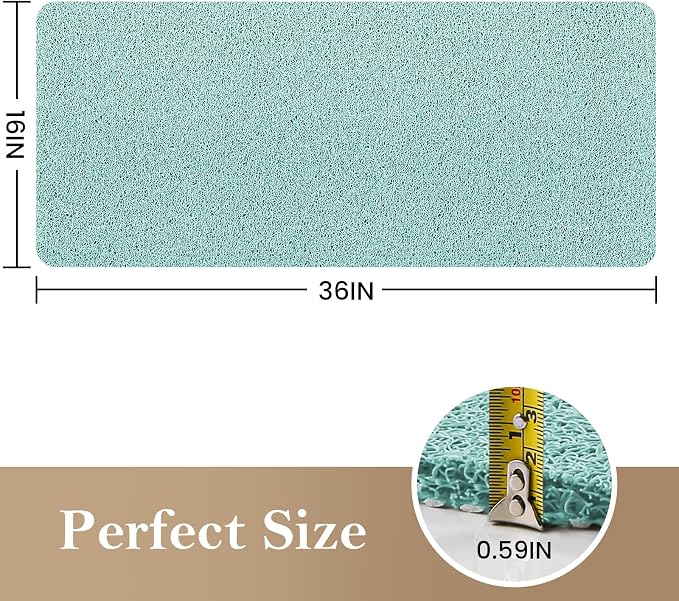 Shower Mat Bathtub Mat Non-Slip,36x16 inch, Soft Tub Mat with Drain,PVC Loofah Bath Mat (Phthalate Free) for Tub and Bathroom,Quick Drying,Green
