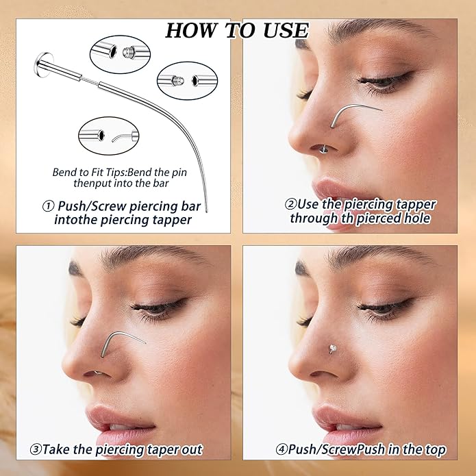 GEMQUEEN Piercing Taper Ball Grabber Tool for Changing Jewelry - 14G 16G 18G 20G Stainless Steel Flat Back Earrings Applicator Tool Threadless Insertion Pin Thread Body Piercing Kit for Ear Nose Lip