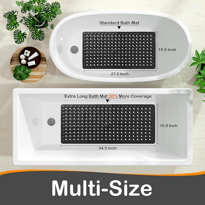 Yimobra Bathtub Mat Non Slip, 27.5"X15.5" Machine Washable Shower Floor Mat, Soft on Feet, Bathmat with Drain Holes and Suction Cups, Bathroom Essentials, Black