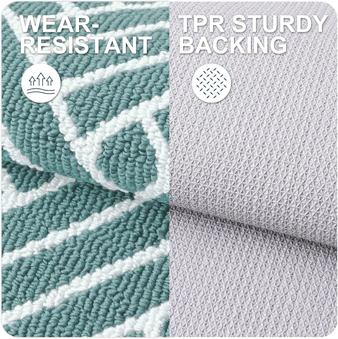 OLANLY Indoor Door Mat, 48x32 Inch, Dirt Resistant and Absorbent, Non-Slip Rubber Backing Floor Mats, Easy Clean Low-Profile Doormat for Entryway, Front Door, and Inside Entrance, Sage Green