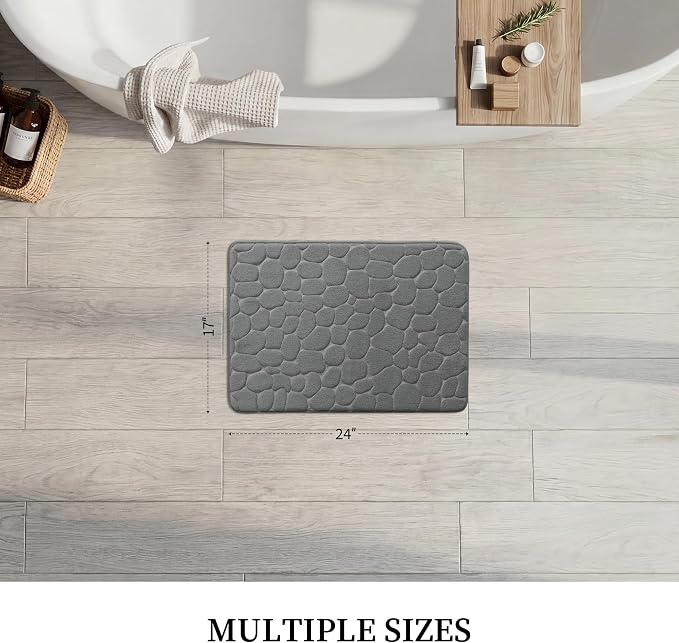 YIHOUSE Bathroom Mat Rug, Memory Foam Bath Mat, Non-Slip Bathroom Floor Mats, Cobblestone Bath Mats Absorbent Bath Rugs Washable Quick Dry (17x24,Dark Gray)