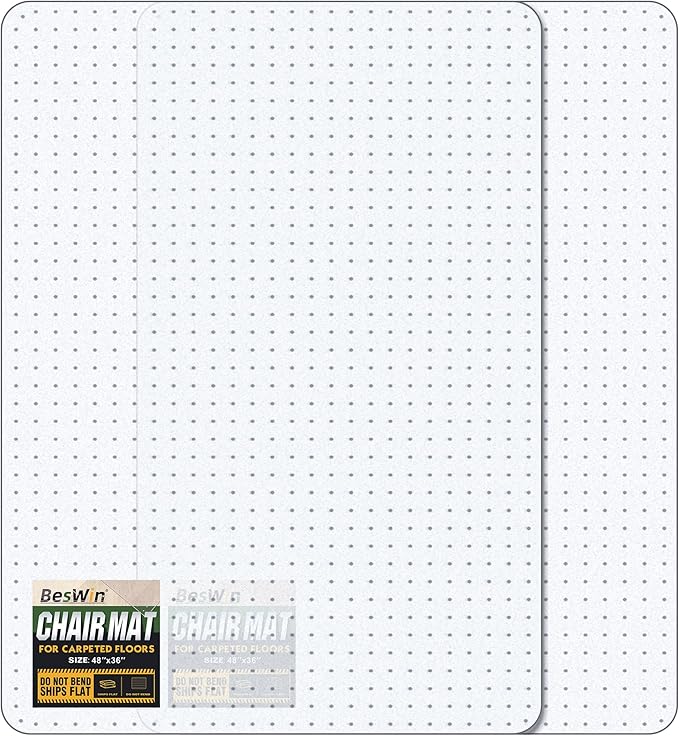 BesWin Office Chair Mat for Carpet, 2 Pack 36" x 48" Heavy Duty Hard Material Computer Chair Mat, Slip Resistant Under Desk Carpeted Floor Protector Mat for Office Chair, Smooth Glide, Ship Flat