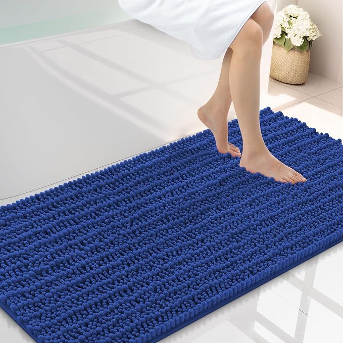 Smiry Bathroom Rugs Mat 44x24, Extra Soft Absorbent Chenille Bath Rugs, Non Slip Rubber Backing Machine Washable Quick Dry Bath Mats for Bathroom Floor, Tub, Shower, Home Decor Accessories, Royal Blue