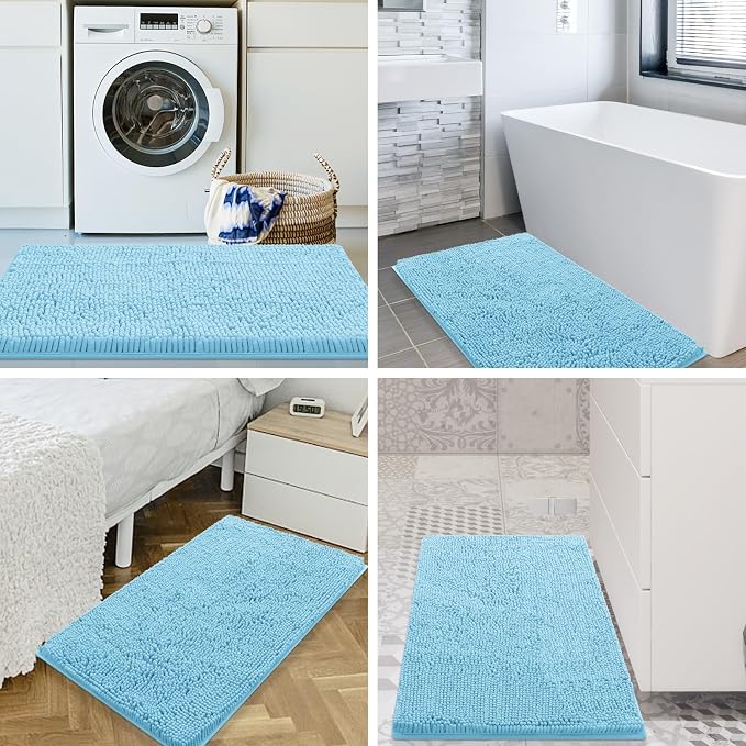 Smiry Luxury Chenille Bathroom Rugs 70x24, Extra Soft and Absorbent Shaggy Bath Mat, Machine Washable, Non-Slip Plush Carpet Runner for Tub, Shower, and Floor, Home Decor Accessories, Sky Blue