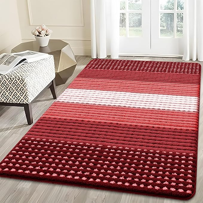 Kitinjoy Indoor Outdoor Door Mat, 59x36 Non-Slip Absorbent Dirt Trapper, Low-Profile Washable Inside Entrance Front Floor Mat, Sturdy Soft Entry Dotted Ombre Doormats for Entryway, Burgundy