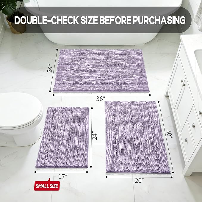 Bcoimo Large Bathroom Rug, Chenille Bath Mat with High Low Pile Design, Soft Absorbent Non Slip Bath Rug, Machine Washable Quick Dry Mat for Shower, Tub, Sink and Vanity