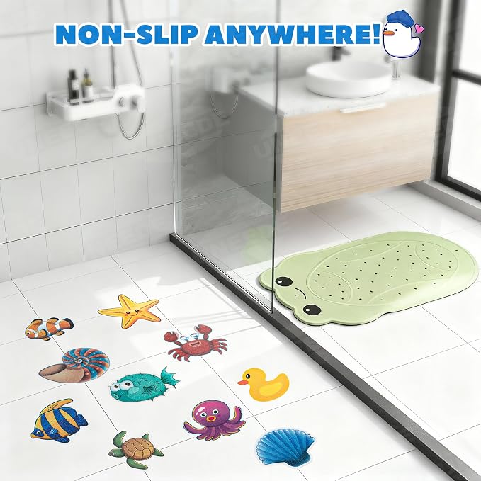 UNEEDE Kids Bathtub Mat with 24PCS Non Slip Bathtub Stickers, Non Slip Shower Mat for Toddlers, Washable Anti Slip Tub Surface, Soft Rubber Mat for Bathtub Shower, Waterproof Essentials