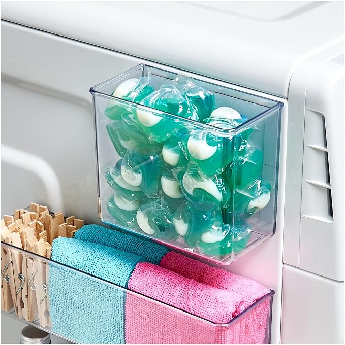 iDesign Magnetic Small Clear Plastic Organizer Bins for Laundry Room Storage - 2-Pack