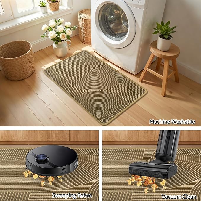 Kitchen Mat Set of 2 PCS, Anti Fatigue Kitchen Floor Mat, Kitchen Runner Cushioned Non Slip for Kichen, Office, Balcony, Yellow, 17" x 30"+17" x 59"
