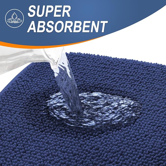 OLANLY Thick Memory Foam Bathroom Runner Rugs 44x24, Extra Soft Absorbent Long Bath Rug, Quick Dry Bath Mats, Non-Slip, Machine Washable Mat, Tub and Shower, Home Decor Accessories, Twilight Sapphire