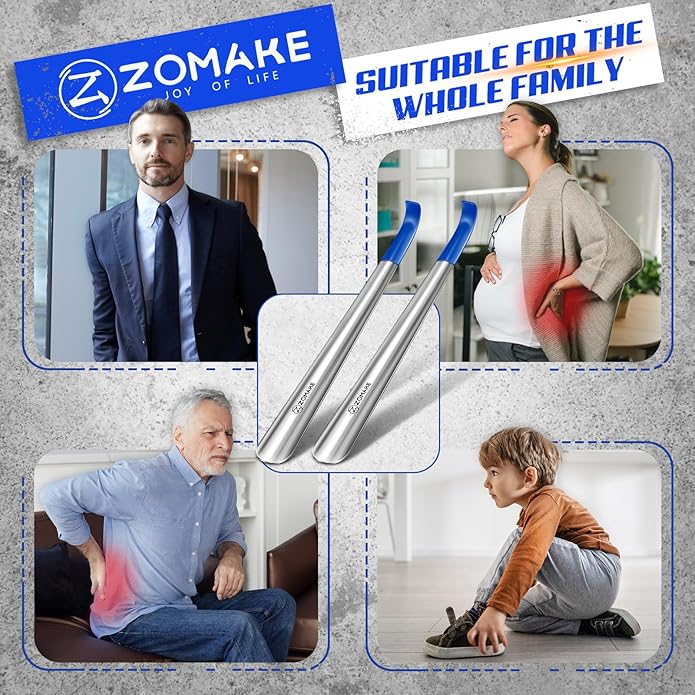 ZOMAKE Shoe Horn Long Handle for Seniors Men Women,Metal Long Shoehorn Boot Horn,16.5" Stainless Steel Shoe Spoon Helper