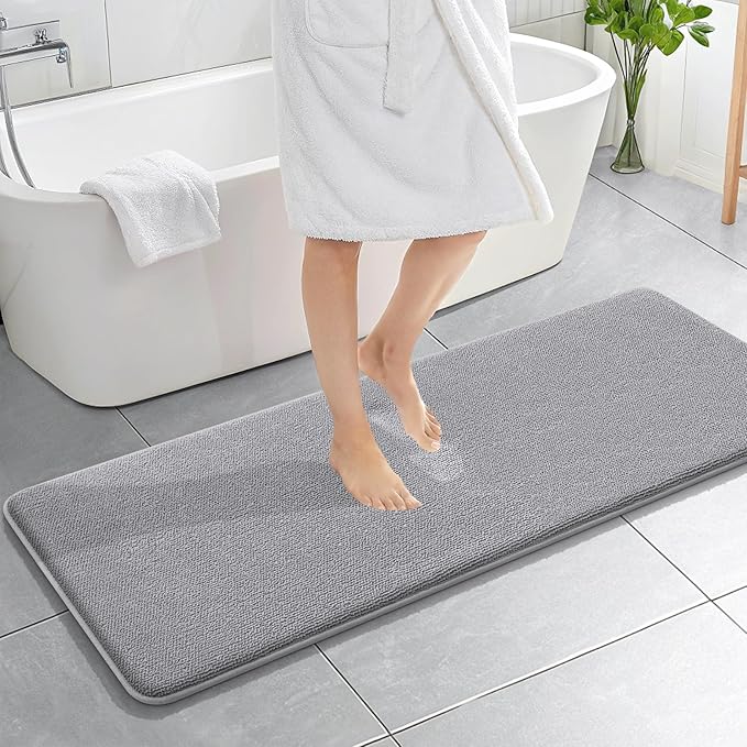 OLANLY Thick Memory Foam Bathroom Runner Rugs 59x20, Extra Soft Absorbent Long Bath Rug, Quick Dry Bath Mats, Non-Slip, Machine Washable Mat for Bathroom, Tub and Shower, Home Decor Accessories, Grey