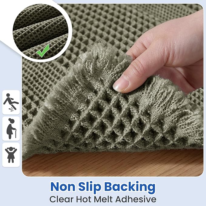 Waffle Bath Mat - Non Slip Bathroom Rugs - Washable Super Absorbent & Quick Dry Bath Mats with Tassels for Hallway Bedroom Laundry Room,20" x 32",Olive Green