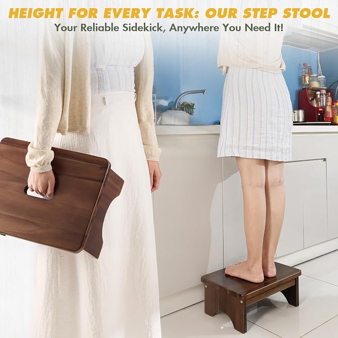 FANATU Wooden Step Stool, 6.5'' One Step Stool for Adults,Wooden Beside Step Platform with 550 Lbs Load Capacity, Heavy Duty/Portable/Nonslip/Durable Construction Safe Step Support for Bedroom/Kitchen