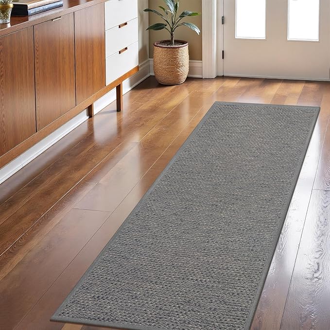 LEKEEPGO Long Door Mat 24"x59", Non Slip Door Mat Indoor Entrance, Rubber Backing Front Indoor Door mats Washable Absorbent Low-Profile Entryway Entry Resist Dirt Inside Hallway Door Mats, Light Grey