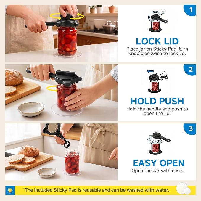 2026 Upgraded 4-in-1 Jar Opener - Adjustable Stainless Steel Lid Remover for Seniors & Arthritis Sufferers, Fits Kitchen Jars, Bottles & Cans Black(2Pcs)