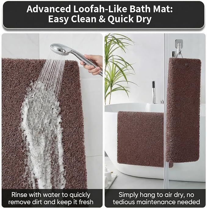 Square Shower Mat Non Slip, 27 x 27 Inch Anti Slip Shower Mat Without Suction Cups, Quick Drying Foot Scrubber PVC Loofah Bath Mats for Bathroom, Tub, Wet Area