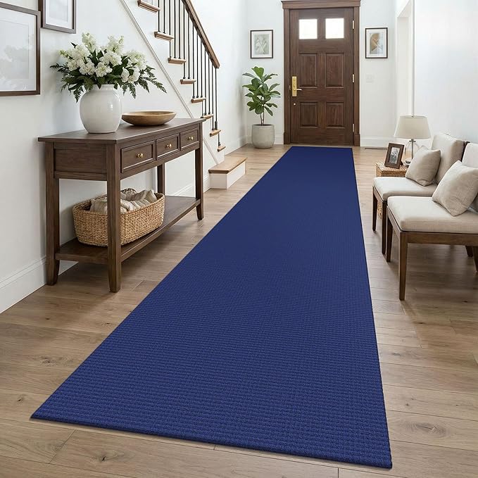 KOZYFLY Braided 2.5'x16' Runners Rugs for Hallway, Extra Long Washable Runner Rug, Woven Non Slip Kitchen Runner, Cotton Entryway Rug, Floor Carpet for Entry, Aisle, Hall, Royal Blue/Navy