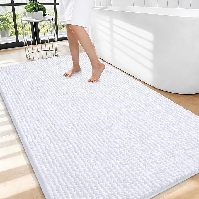 OLANLY Thick Large Bathroom Rugs 44x32, Extra Soft Absorbent Chenille Bath Rugs, Rubber Backing, Machine Wash Dry, Bath Mats for Bathroom Floor, Tub and Shower, Home Decor Accessories, White