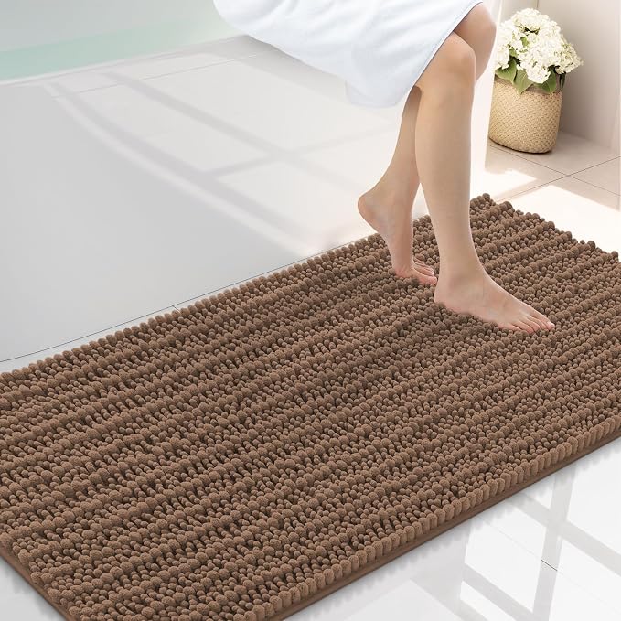 Smiry Bathroom Rugs Mat 44x24, Extra Soft Absorbent Chenille Bath Rugs, Non Slip Rubber Backing Machine Washable Quick Dry Bath Mats for Bathroom Floor, Tub, Shower, Home Decor Accessories, Mocha