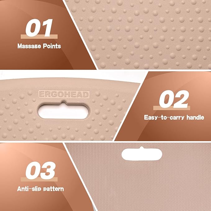 3/4 Inch Portable Anti Fatigue Standing Mat with Massage Points, Comfort Foot Standing Pad for Office Desk with Handle, Cushioned Kitchen Mat for Office & Home (Rose Gold, 17" X 22")