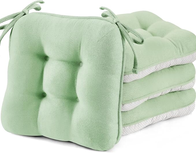 BETU Chair Cushions for Dining Chairs Set of 4,3.5" Thick Green Kitchen Chair Cushions Chair Pads with Ties,Non Slip Backing,Home Room Decor Seat Cushion,Bar,Patio Folding Chairs15.5"X15.5"X3.5"Green