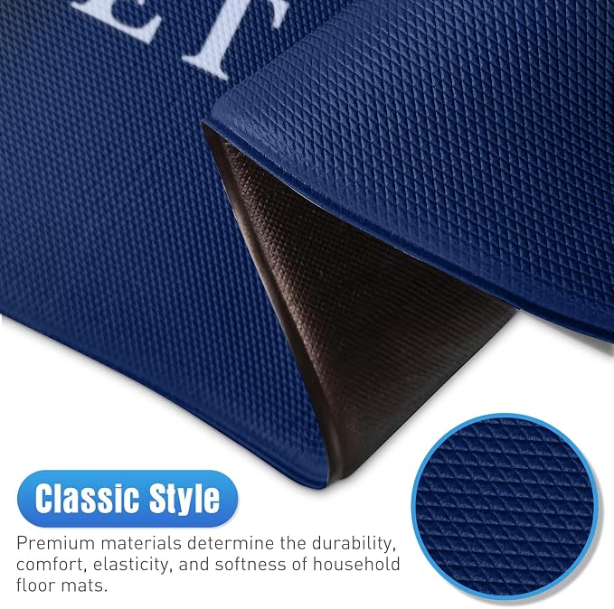 HappyTrends Kitchen Mat for Floor, 2PCS Cushioned Anti-Fatigue Kitchen Rugs, Waterproof Non-Slip Standing Mats and Rugs Set for Kitchen, Office, Laundry, Navy, 17.3"×30"+17.3"×47"