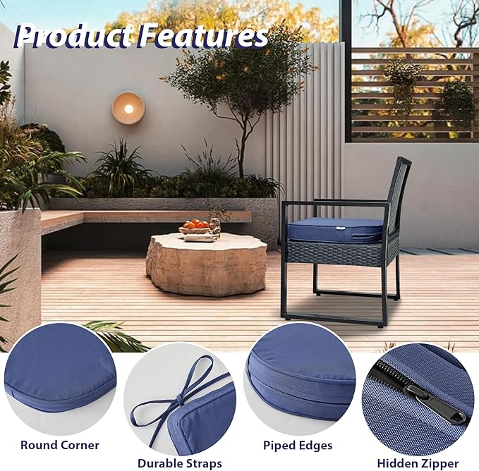 IPYNBAP Outdoor Chair Cushions Set of 4 -Waterproof Outdoor Seat Cushions for Patio Furniture, Patio Chair Cushion with Handle and Ties, Out Door Chair Pads,17x16x2-Round, Navy Blue