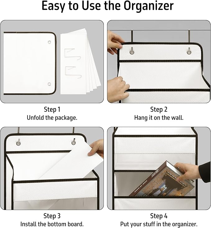 TYMENSH White Over Door Organizer with 5 Large Clear Pockets and 6 Side Mesh Pockets, Anti-Tilt Hanging Door Storage for Nursery, Bathroom, Closet, Bedroom, Dorm, Toys