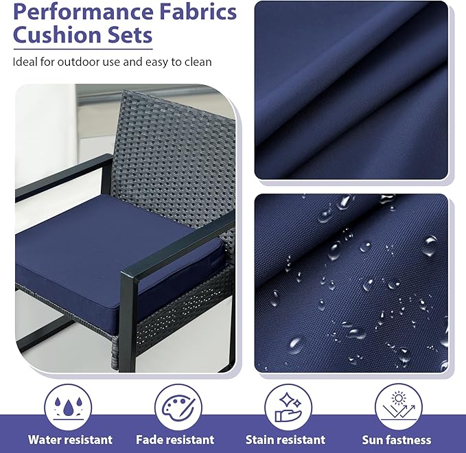 IPYNBAP Outdoor Chair Cushions Set of 4 -Waterproof Outdoor Seat Cushions for Patio Furniture, Patio Chair Cushion with Handle and Ties, Out Door Chair Pads,17x16x2-Square, Navy Blue