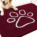 OLANLY Dog Door Mat for Muddy Paws 32x20, Paw Print Design, Absorbs Moisture and Dirt, Absorbent Non-Slip Washable Doormat, Quick Dry Chenille Mud Mat for Dogs, Entry Indoor Entryway Carpet, Burgundy