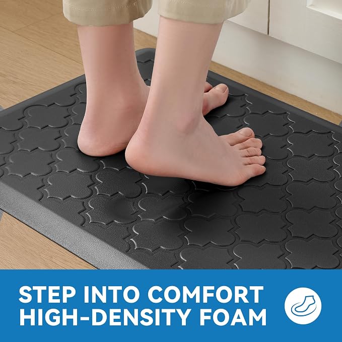 Kitchen Mat Cushioned Anti Fatigue for Floor, Non-Slip Waterproof Comfort Rug for Kitchen Sink, Standing Desk & Laundry, 20"x30", Black