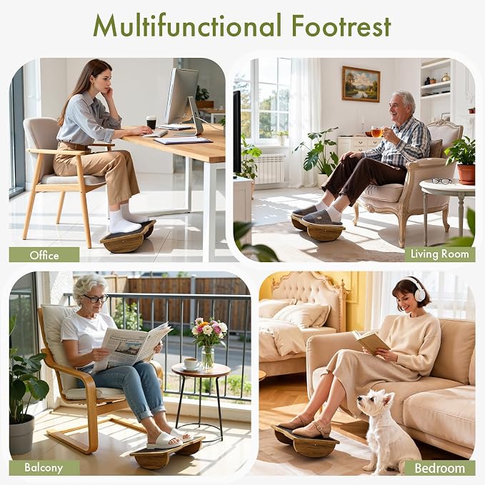 Ergonomic Wooden Footrest for Under Desk, Foot Rest with Anti-Slip Surface, Comfortable Desk Foot Stool for Office Home Gaming, Improve Posture & Promote Blood Circulation