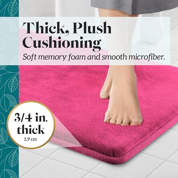 Memory Foam Bath Mat Non Slip Absorbent Super Cozy Velvet Bathroom Rug Carpet (60 inches X 17 inches, Fuschia)